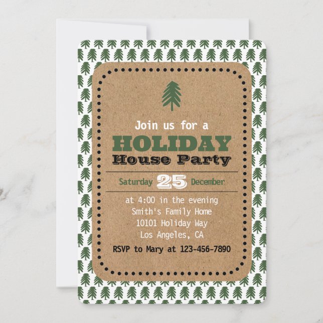 Invitations d'arbre de Noël vert et blanc moderne (Devant)