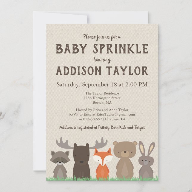 Invitations d'arrosage pour bébé de Woodland (Devant)