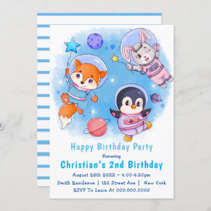 Invitations d'astronautes Animaux 2e anniversaire