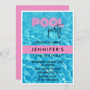 Invitations de 13e anniversaire Pool Party été