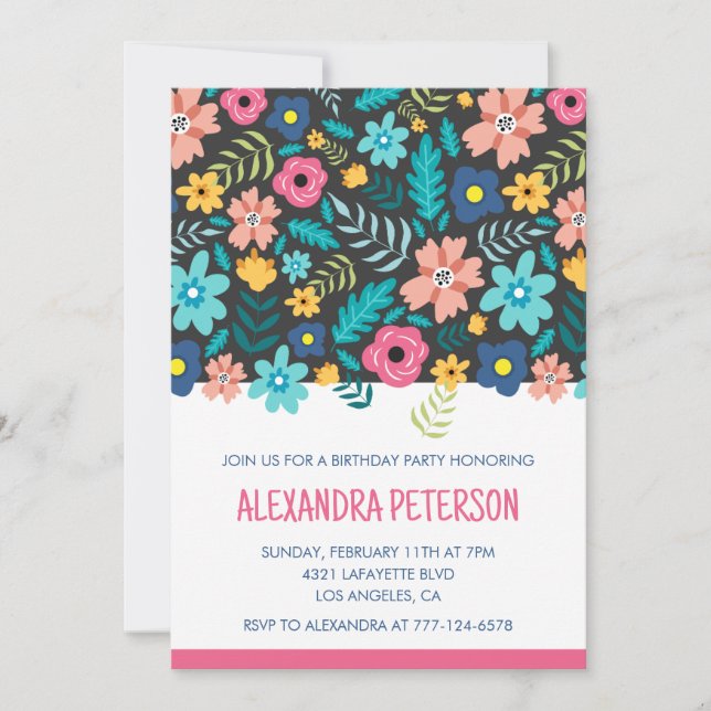 Invitations de 15e anniversaire moderne Floral Pat (Devant)