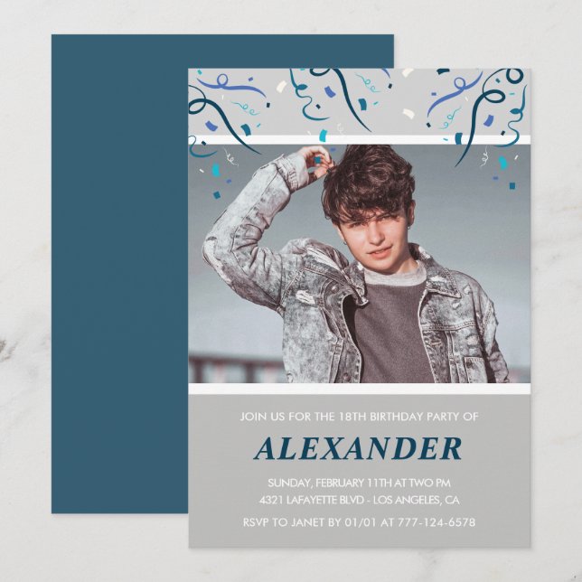 Invitations de 18e anniversaire garçon Confetti Ph (Devant / Derrière)
