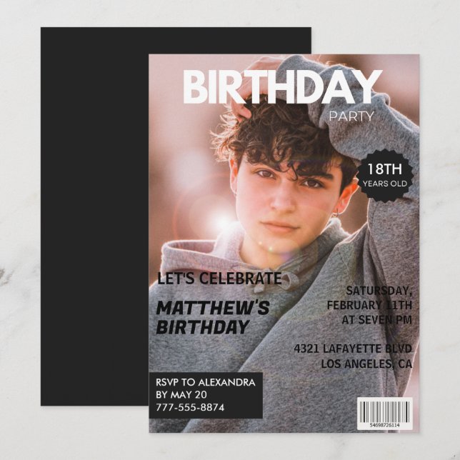 Invitations de 18e anniversaire pour lui Magazine  (Devant / Derrière)