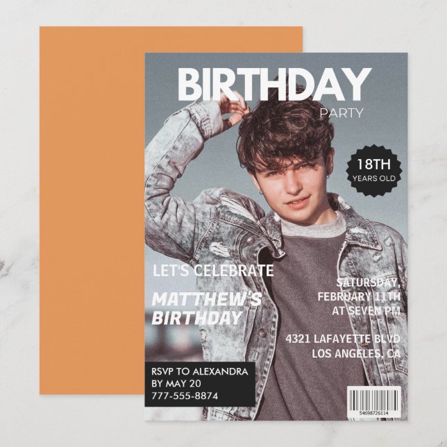Invitations de 18e anniversaire pour lui Magazine  (Devant / Derrière)