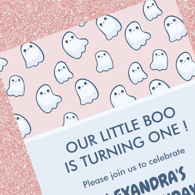 Invitations de 1er anniversaire d'Halloween fantôm (Halloween 1st birthday invitations pink ghost 1)