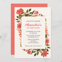 Invitations de 1er anniversaire Floral Boho Elegan