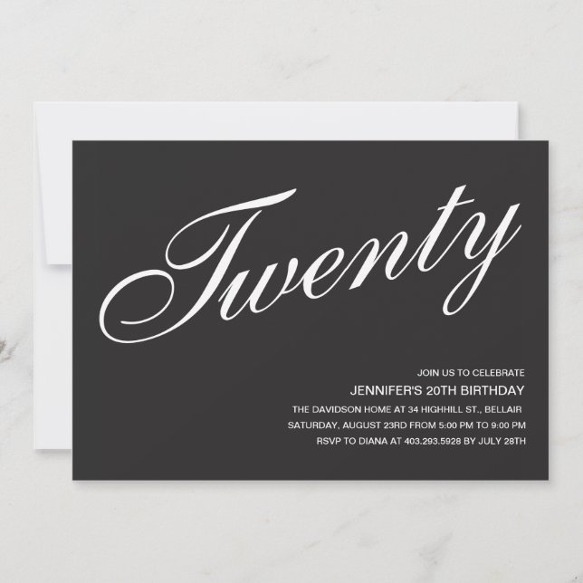 Invitations de 20 ans en noir et blanc (Devant)