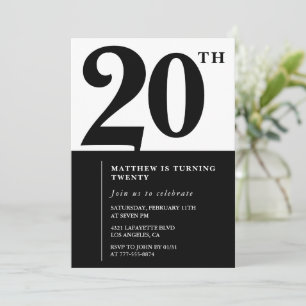 Invitations de 20e anniversaire Black and White El