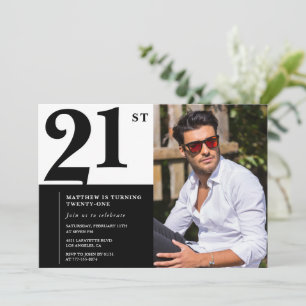 Invitations de 21e anniversaire Black White Photo