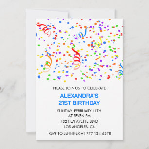 Invitations de 21e anniversaire Blue Confetti Rain
