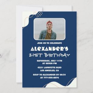 Invitations de 21e anniversaire Homme Photo Simple