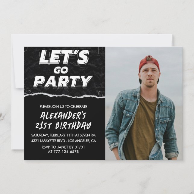 Invitations de 21e anniversaire Hommes Black Photo (Devant)