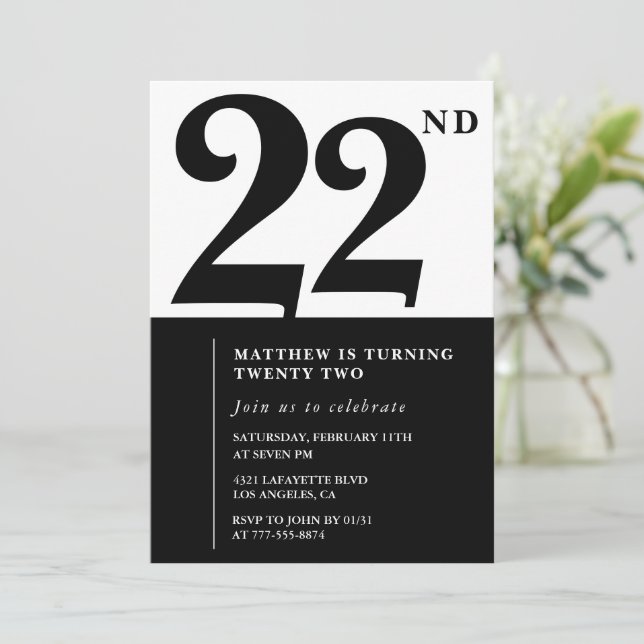 Invitations de 22e anniversaire Black and White El (Debout devant)