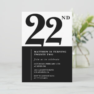 Invitations de 22e anniversaire Black and White El