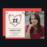 Invitations de 22e anniversaire pour son coeur flo<br><div class="desc">Invitations de 22e anniversaire pour ses Flowers Heart moderne</div>