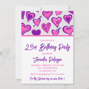 Invitations de 23e anniversaire Glam Pink Heart