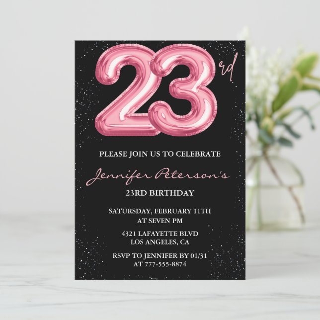Invitations de 23e anniversaire Pink Balloon Glam  (Debout devant)