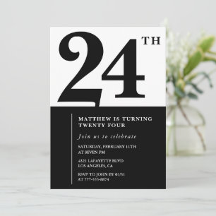 Invitations de 24e anniversaire Black and White El