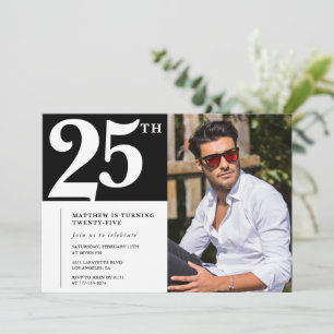 Invitations de 25e anniversaire Black White Photo