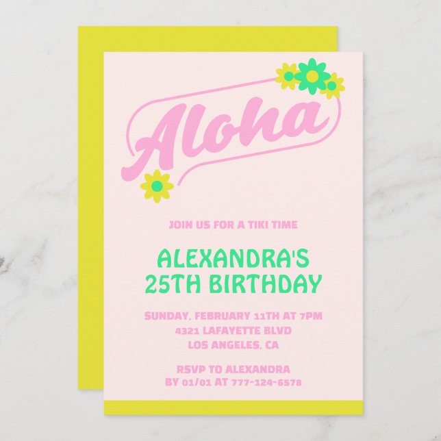 Invitations de 25e anniversaire Tropical Aloha Pin (Devant / Derrière)