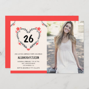 Invitations de 26e anniversaire pour son coeur flo