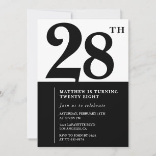 Invitations de 28e anniversaire Black and White El