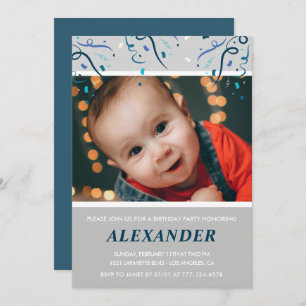 Invitations de 2e anniversaire Boy Confetti Photo
