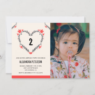 Invitations de 2e anniversaire pour son coeur flor