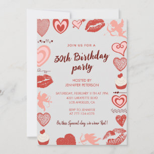 Invitations de 30e anniversaire Grey Red Hearts