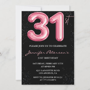 Invitations de 31e anniversaire Pink Balloon Glam 