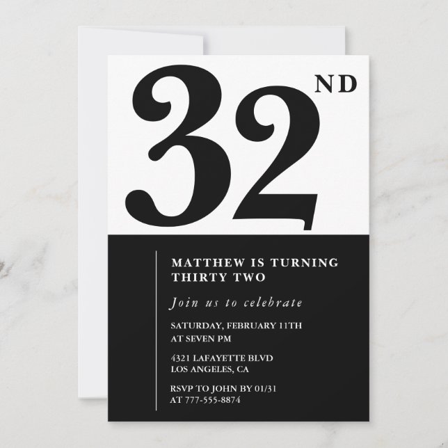 Invitations de 32e anniversaire Black and White El (Devant)