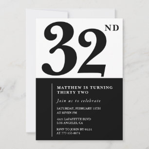 Invitations de 32e anniversaire Black and White El