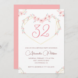 Invitations de 32e anniversaire Boho Floral Pink