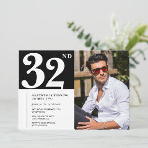 Invitations de 32e anniversaire en noir et blanc