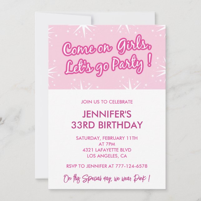 Invitations de 33e anniversaire 33 ans Pink Girly (Devant)
