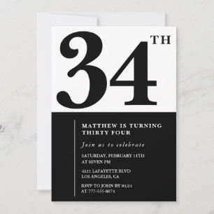 Invitations de 34e anniversaire Black and White El