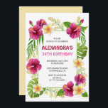 Invitations de 34e anniversaire Tropical Floral Pi<br><div class="desc">Invitations pour 34e anniversaire Fête tropicale Luau Pink hibiscus</div>