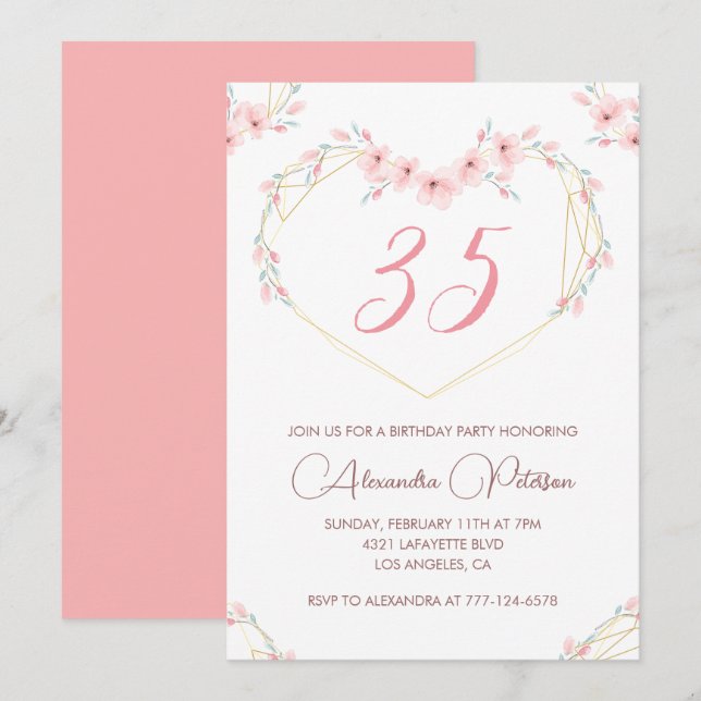 Invitations de 35e anniversaire Boho Floral Elegan (Devant / Derrière)