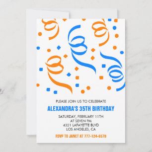 Invitations de 35e anniversaire Confetti Orange Bl