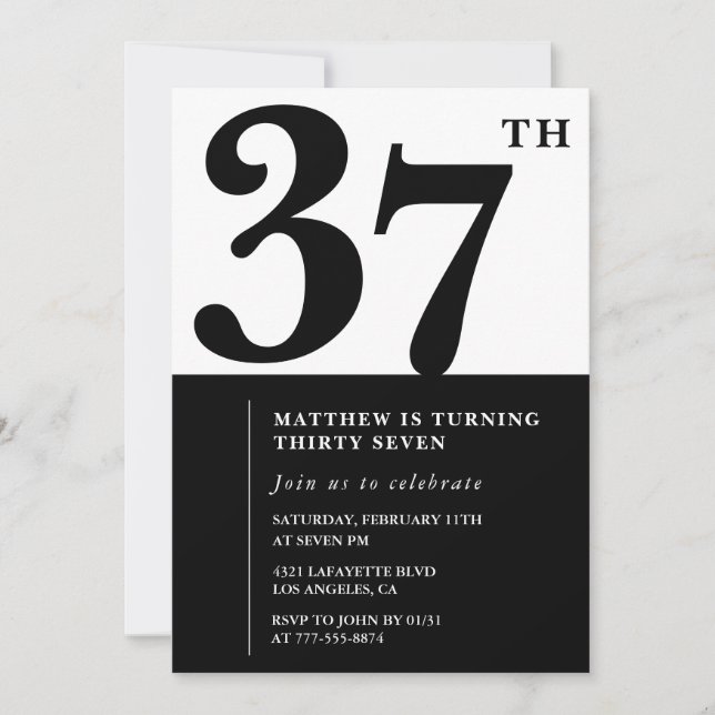 Invitations de 37e anniversaire Black and White El (Devant)