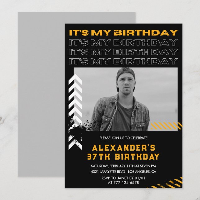 Invitations de 37e anniversaire Homme Photo Spray  (Devant / Derrière)