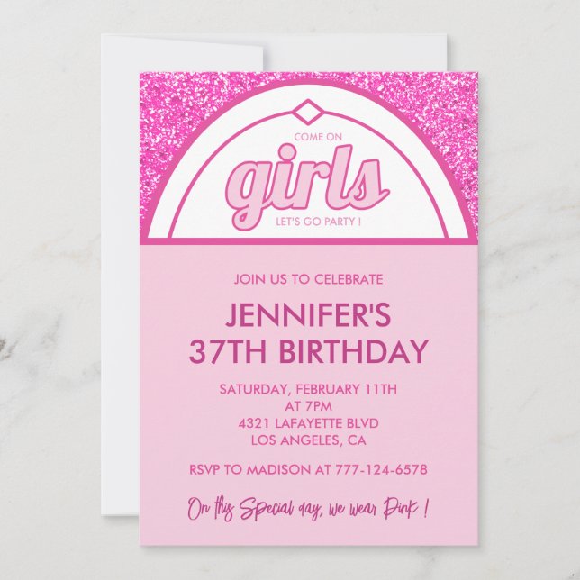 Invitations de 37e anniversaire rose Parties scint (Devant)