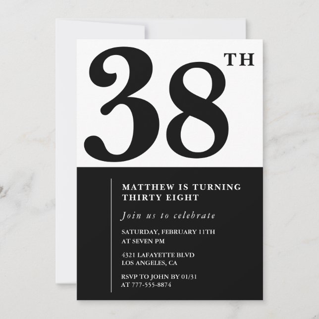 Invitations de 38e anniversaire Black and White El (Devant)