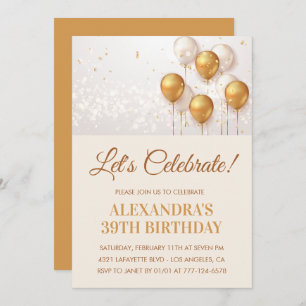Invitations de 39e anniversaire Gold Ballons