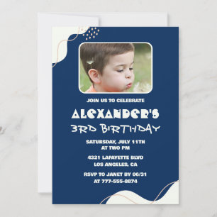 Invitations de 3 ans simples Boy Photo Navy