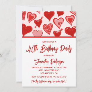 Invitations de 40e anniversaire Red Pink Hearts