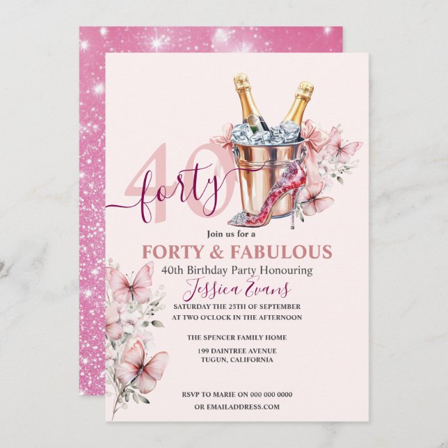 Invitations de 40e anniversaire Rose Gold Elegant  (Devant / Derrière)