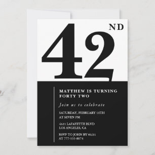 Invitations de 42e anniversaire Black and White El