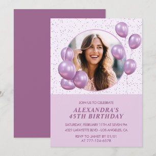 Invitations de 45e anniversaire Ballons Photo Purp