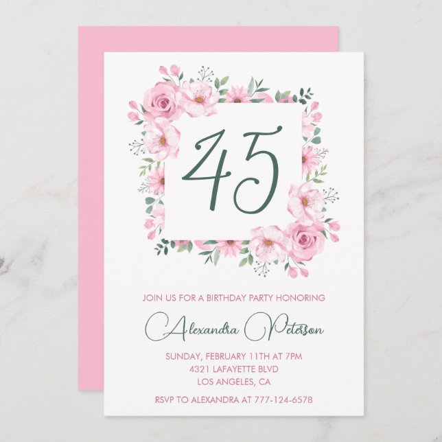 Invitations de 45e anniversaire Floral Elegant Pin (Devant / Derrière)